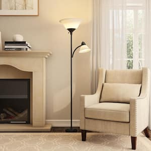 71 in. Black Floor Lamp with 2 Frosted Plastic Shades