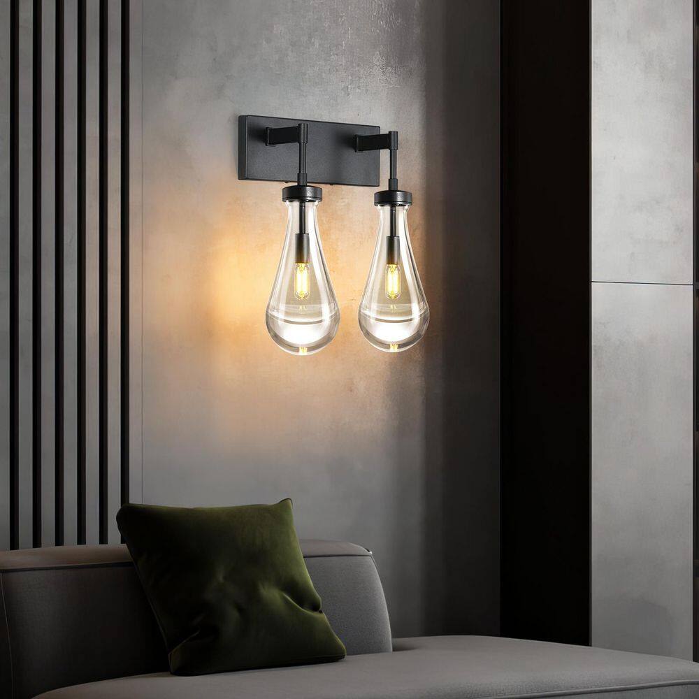 Raindrop Wall Sconces 11.81 in. 2-Light Black Crystal Sconces Wall Decor Modern Lighting Glass Bathroom price history on PriceWatchPro