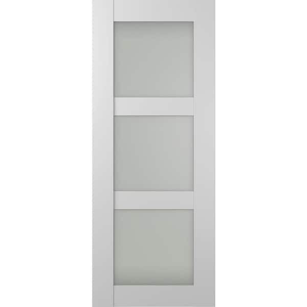 Belldinni Smart Pro 3-Lite 18 in. W. x 80 in. No Bore Frosted Glass Polar White Composite Wood Interior Door Slab