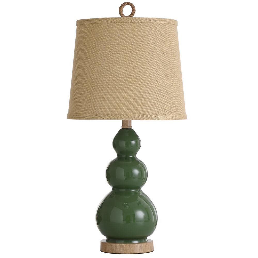 Nautical Green and Taupe Glass Table Lamp with Burlap Shade
