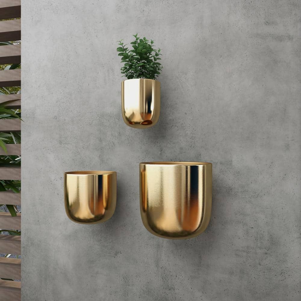 Gold Iron Indoor Outdoor Round Wall Planter Set of 3