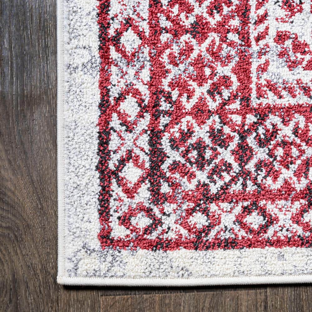 Handmade Red and Ivory Synthetic Medallion Area Rug, 3' x 5'