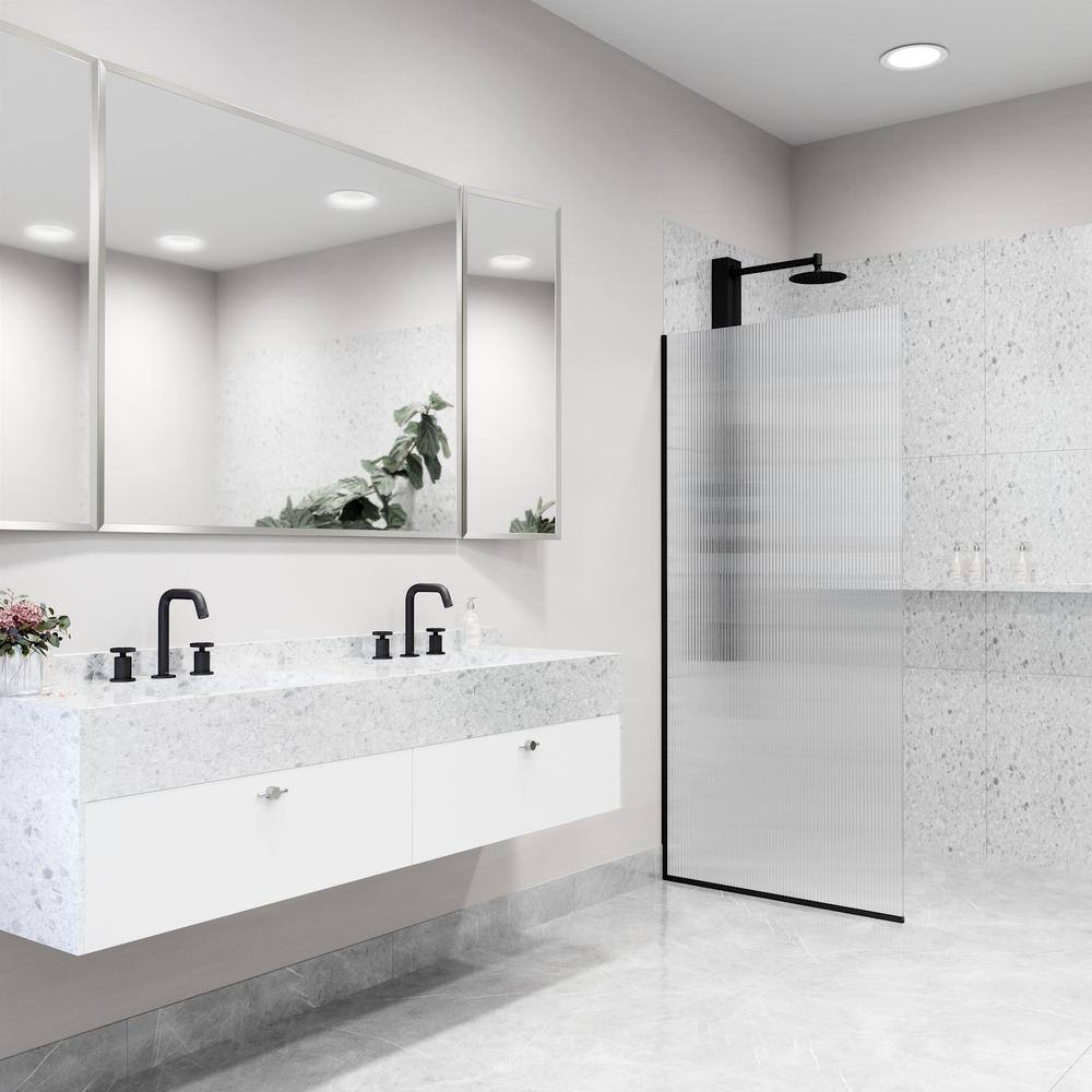Zenith 34" Matte Black Frameless Fluted Glass Shower Screen