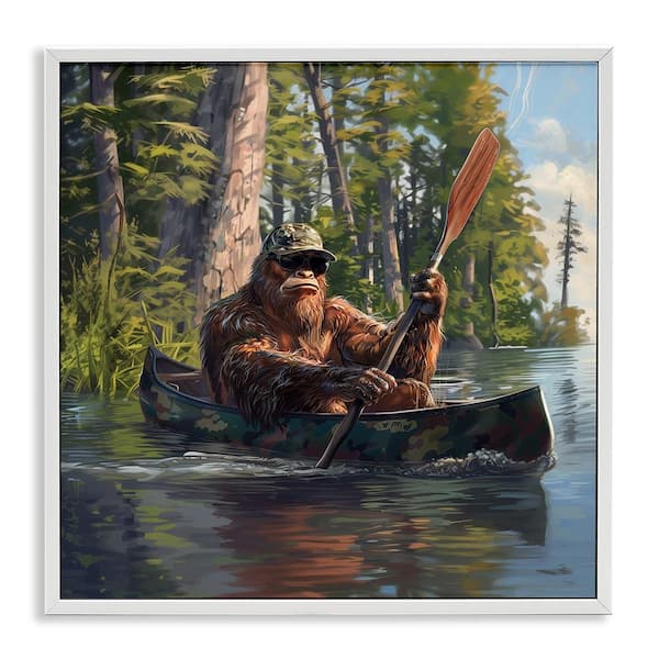 Stupell Industries Mythical Monster in Canoe by Jim Baldwin White Framed Fantasy Giclee Art Print 17 in. x 17 in.