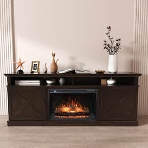72 in. Freestanding Fireplace TV Stand for TVs Up to 80 in. with 26 in. Electric Fireplace Insert, Brown