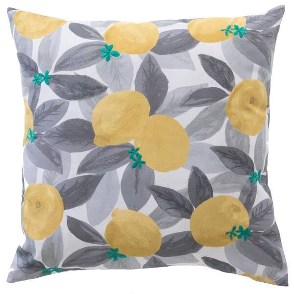 Hampton Bay Stone Gray Lemons Square Outdoor Throw Pillow