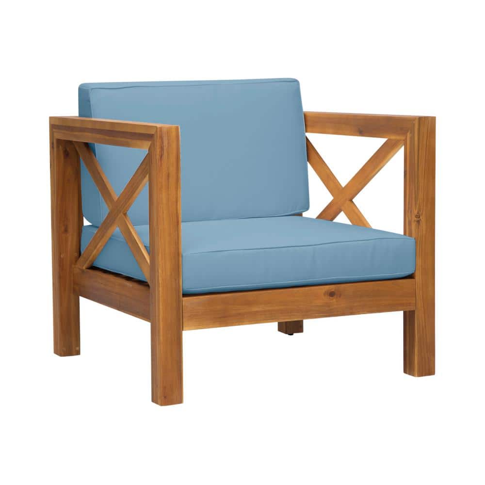 Teak Acacia Wood Outdoor Lounge Chair, Durable Hardwood, Cross-Back Wooden Frame with Water Resistant Fabric Cushions price history on PriceWatchPro