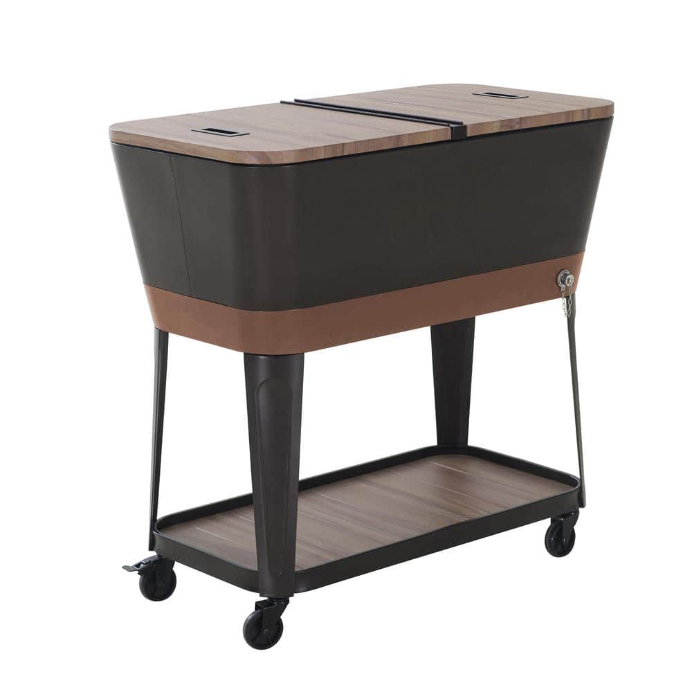 Copper and Black Metal Rolling Ice Chest Cooler with Storage Shelf