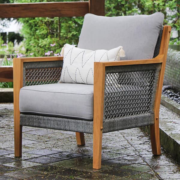 Cambridge Casual Nassau Teak Wood Patio Lounge Chair with Gray Cushion