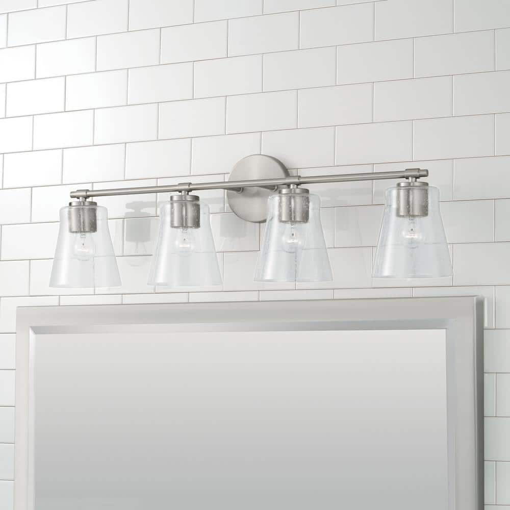 Brushed Nickel 4-Light Vanity Fixture with Clear Seeded Glass