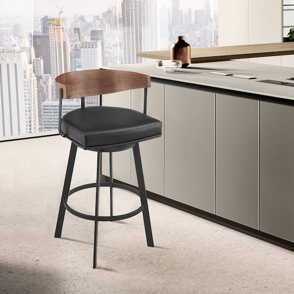 Lacey 30 in. Vintage Black Metal Bar Stool with Faux Leather Seat