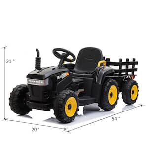 Black Electric Powered Child Riding Tractor with Detachable Trailer and Seat Belt