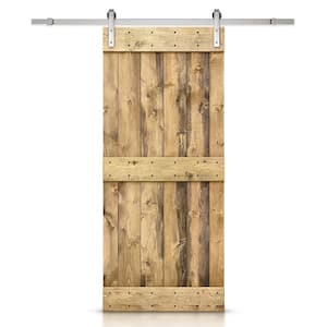 Mid-Bar Series 24 in. x 84 in. Solid Weather Oak Stained DIY Pine Wood Interior Sliding Barn Door with Hardware Kit