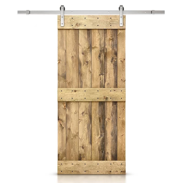 CALHOME Mid-Bar Series 24 in. x 84 in. Solid Weather Oak Stained DIY Pine Wood Interior Sliding Barn Door with Hardware Kit