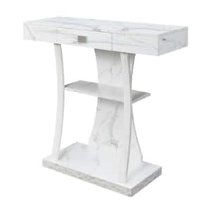 Newport 36 in. Rectangular White Faux Marble & White Wood Console Table with Drawer