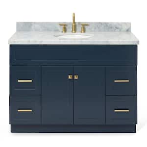 Hamlet 49 in. W x 22 in. D x 36 in. H Freestanding Bath Vanity in Midnight Blue with White Marble Top