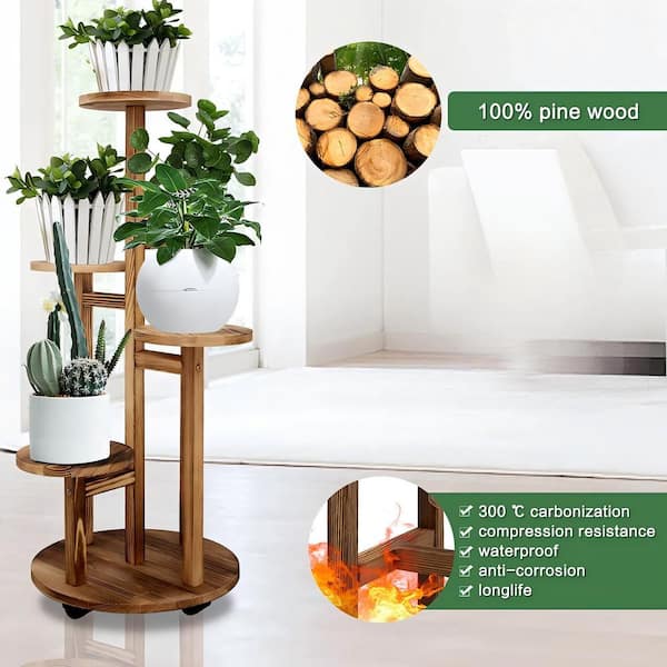 OGETFUUR 5-Tier Walnut Tall Plant Stand for Indoor, Wood Plant