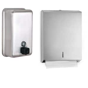 Stainless Steel C-Fold/Multi-Fold Paper Towel Dispenser and Push Button Vertical Liquid Soap Commercial Dispenser Combo