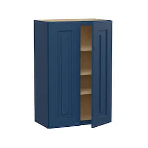 Grayson Mythic Blue Painted Plywood Shaker Assembled 3 Shelf Wall Kitchen Cabinet Soft Close 24 in W x 12 in D x 36 in H