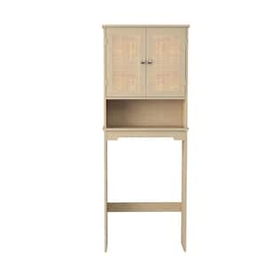 24.4 in. W x 65 in. H x 9 in. D Natural Wood Over the Toilet Storage with 2-Barn Door and Adjustable Shelves