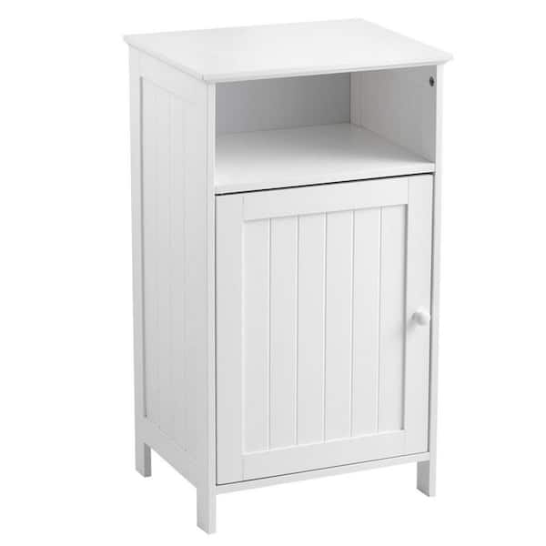 Gymax Bathroom Floor Storage Cabinet Side Table Adjustable Shelf Organize Freestanding White