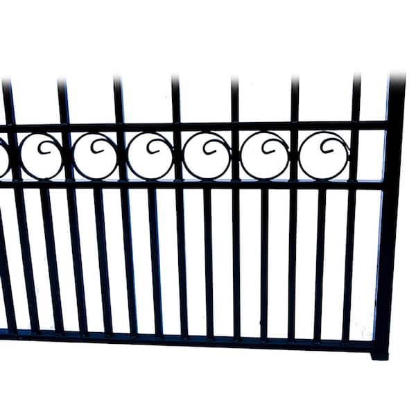 ALEKO 19 ft. x 14 ft. x 6 ft. x 5 ft. Black Steel Single Swing Driveway Gate Prague Style with Pedestrian Gate Fence Gate