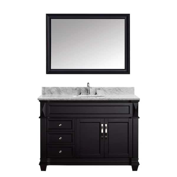 Virtu USA Victoria 48 in. W x 22 in. D x 35 in. H Single Sink Bath Vanity in Espresso with Marble Top and Mirror