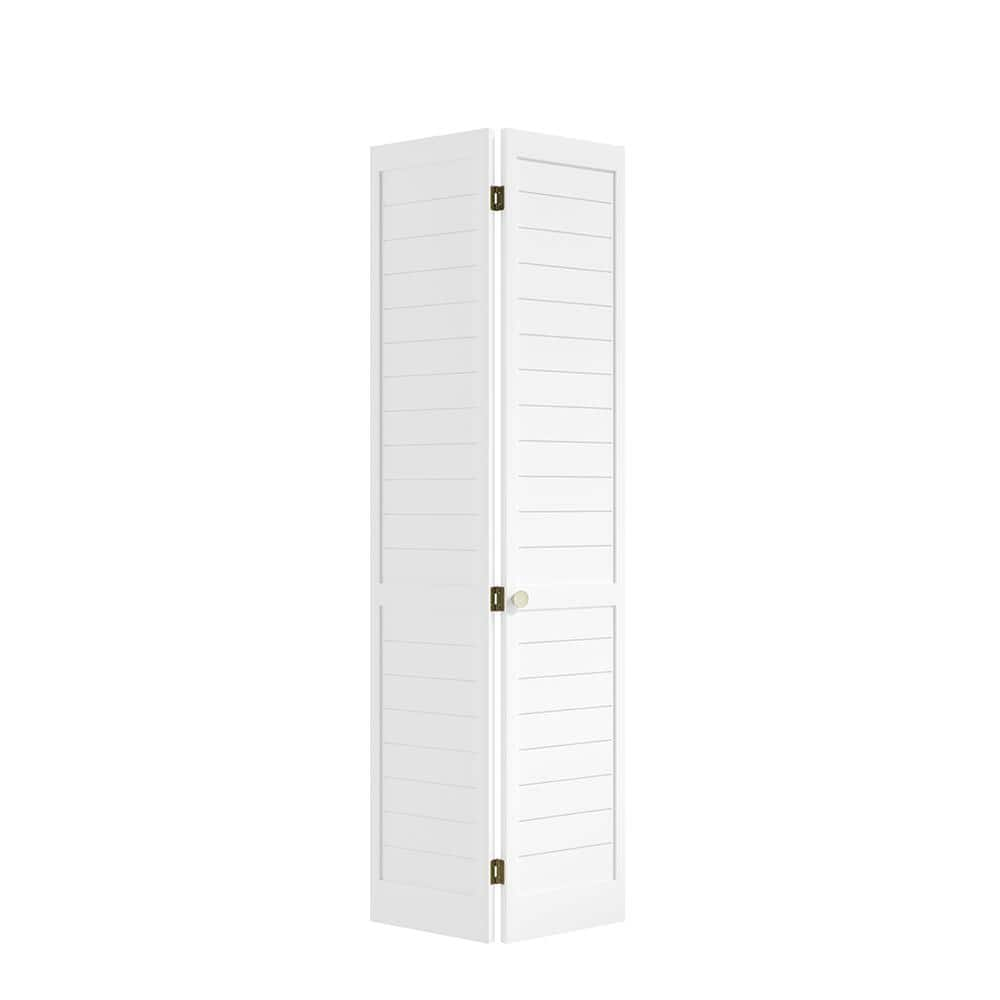 EightDoors 80  x 24  Flat Louver White Prefinished Pine Wood Bifold Door with Hardware Included