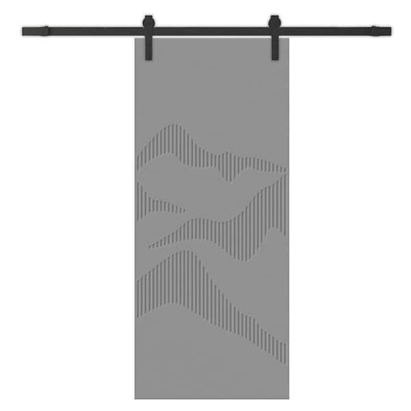 CALHOME 30 in. x 96 in. Light Gray Painted Composite MDF Paneled Interior Sliding Barn Door with Hardware Kit