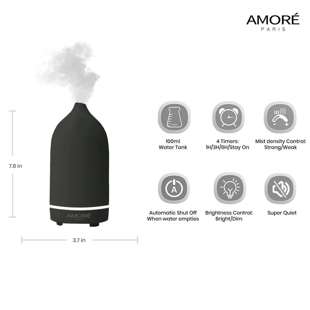 Black Ceramic Ultrasonic Aromatherapy Essential Oil Diffuser with LED Light