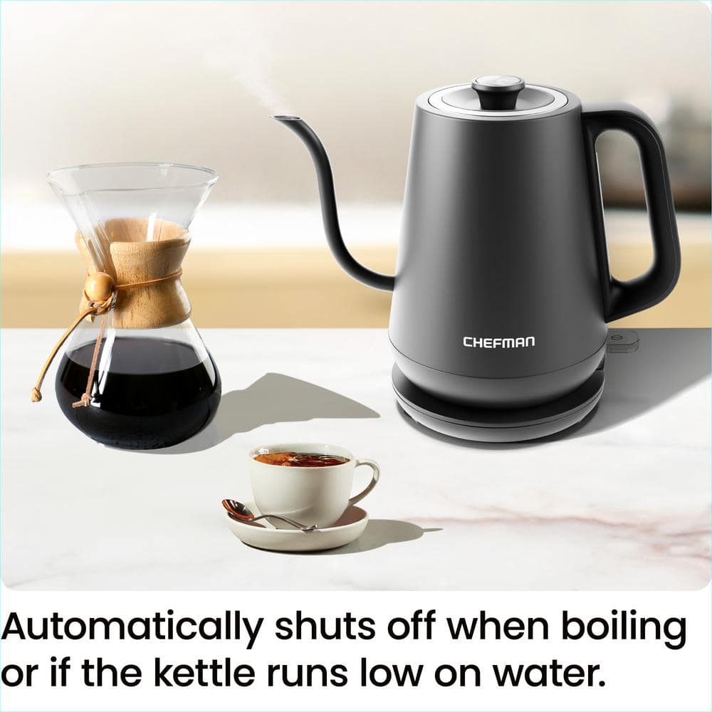 Chefman 0.8L Black Stainless Steel Electric Gooseneck Kettle