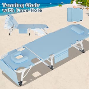 Folding Beach Chair with 5-Adjustable Positions, Detachable 2-Sided Twin Pad and Pillow for Sunbathing, Poolside, Patio