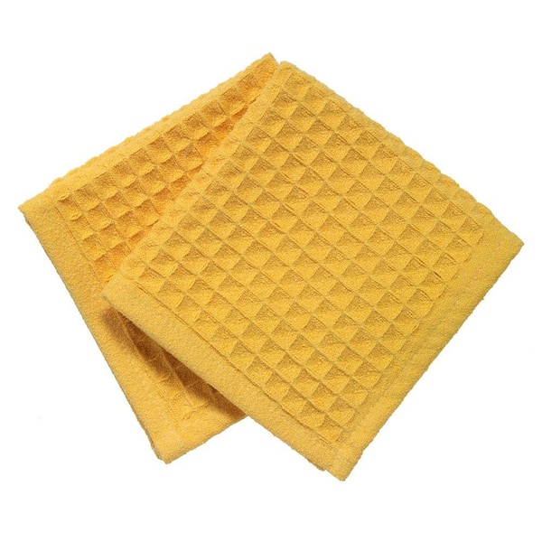 RITZ 12 in. x 12 in. Large Waffle Microfiber Dish Cloth in Lemon (2-Pack)