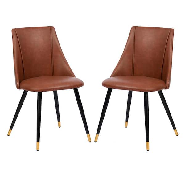 Homy Casa Smeg Caramel Faux Leather Upholstered Dining Side Chairs Set of 2 SMEG CARAMEL PU BLACK GOLD LEG