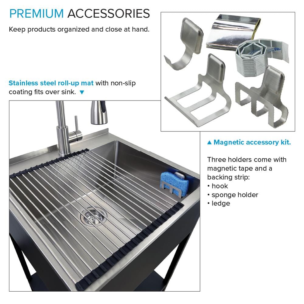 24'' Matte Black Stainless Steel Freestanding Laundry Sink with Washstand