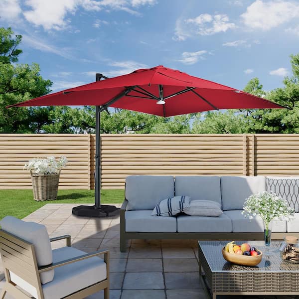 Boyel Living 10x13 ft. 360 Rotable Cantilever Patio Umbrella with BaseandBT in Red