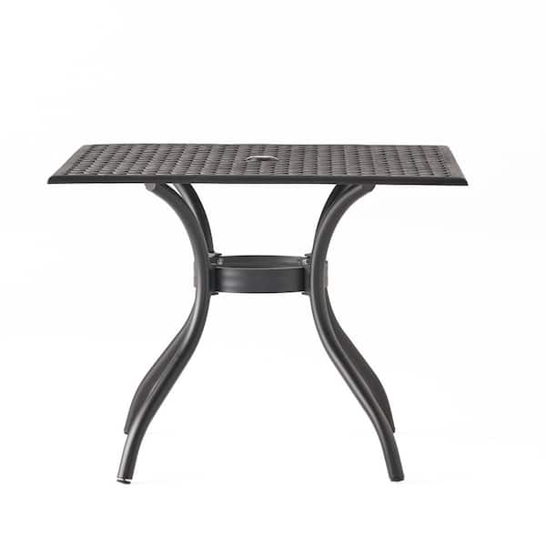 37 in. Black Square Aluminum Outdoor Dining Table with Umbrella Hole