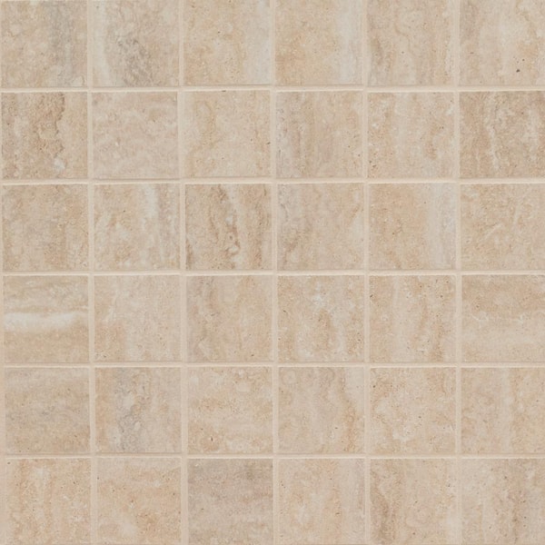 Trevi Sand 2 in. Square 12 in. x 12 in. x 0.31 in. Matte Porcelain Mesh-Mounted Mosaic Tile (8 sq. ft./Case)