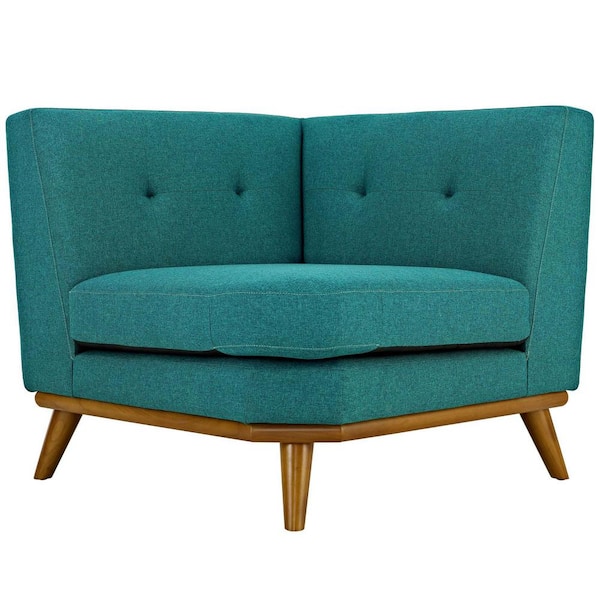 MODWAY Engage Teal Polyester Sectional Corner Chair with Tapered Wood Legs