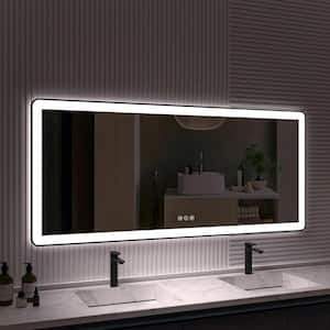 72 in. W x 32 in. H Rectangular Framed LED Anti-Fog Wall Bathroom Vanity Mirror in Black with Backlit and Front Light