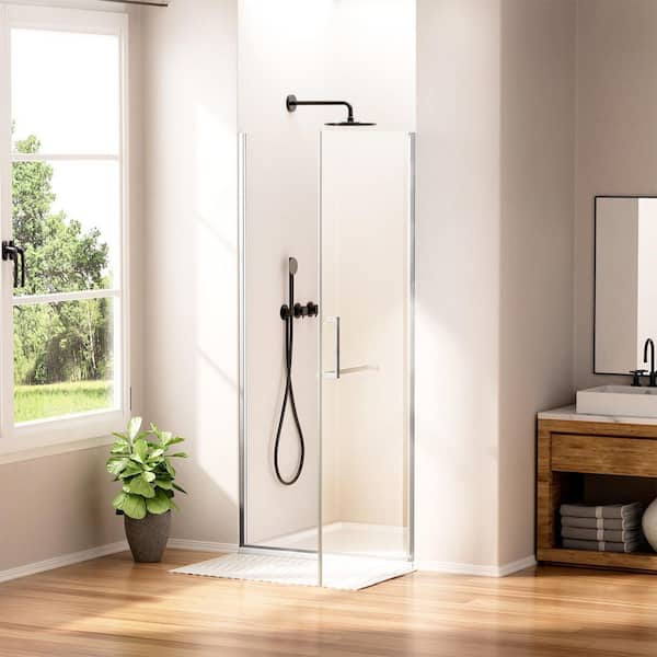 34 in. W x 72 in. H Pivot Frameless Shower Door in Brushed Nickel Finish with Tempered Glass