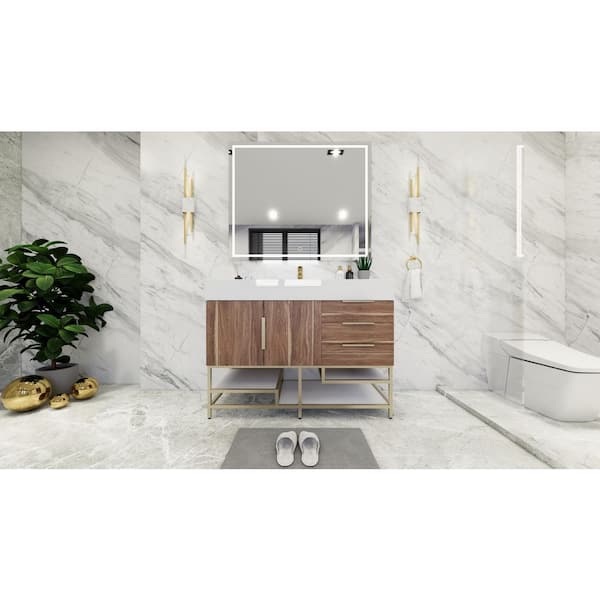BV Better Vanity Bethany 47 in. W. x 20 in. D x 36 in. H Single Sink Freestanding Bath Vanity in White Oak with White Acrylic Top