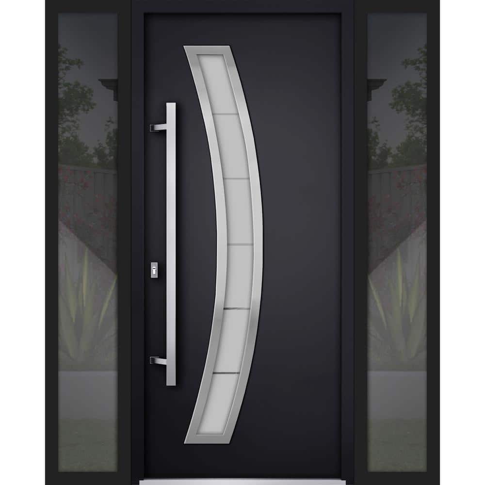 64 in. x 80 in. Right-hand/Inswing Frosted Glass Black Enamel Steel Prehung Front Door with Hardware price history on PriceWatchPro