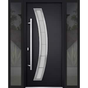 64 in. x 80 in. Right-hand/Inswing Frosted Glass Black Enamel Steel Prehung Front Door with Hardware