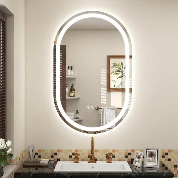 20 in. W x 30 in. H Oval Frameless Super Bright 192 LEDs/M Lighted Anti-Fog Tempered Glass Wall Bathroom Vanity Mirror