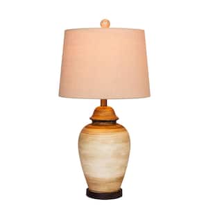 27.5 in. 2-Tone Weathered Resin Ginger Jar Table Lamp in Beige and White