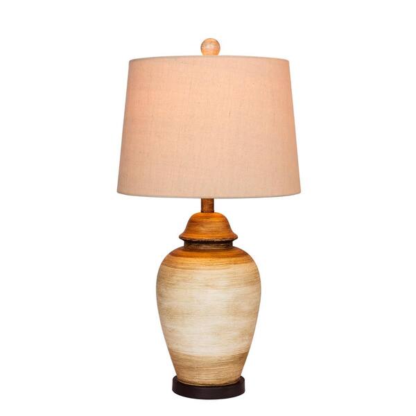 Fangio Lighting 27.5 in. 2-Tone Weathered Resin Ginger Jar Table Lamp in Beige and White