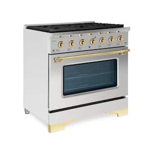CLASSICO 36" 5.2CuFt. 6 Burner Freestanding All Gas Range with Gas Stove and Gas Oven, Stainless steel with Brass Trim