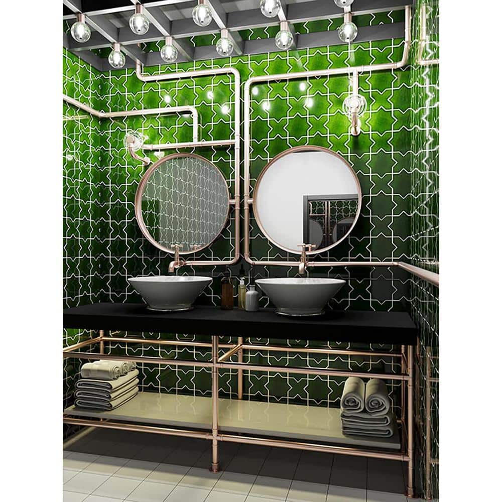 Siena Dark Green Glossy Ceramic Cross-Shaped Tile