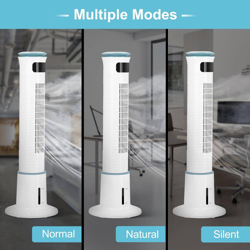 White 43" Bladeless Oscillating Misting Tower Fan with Remote